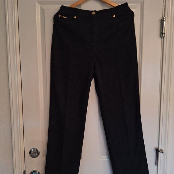 St. John Sport by Marie Gray Wide Leg Chino Pants Black Gold logo 10 - Picture 1 of 11